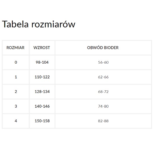 tabela rozmiaru dziecięca Gabriella